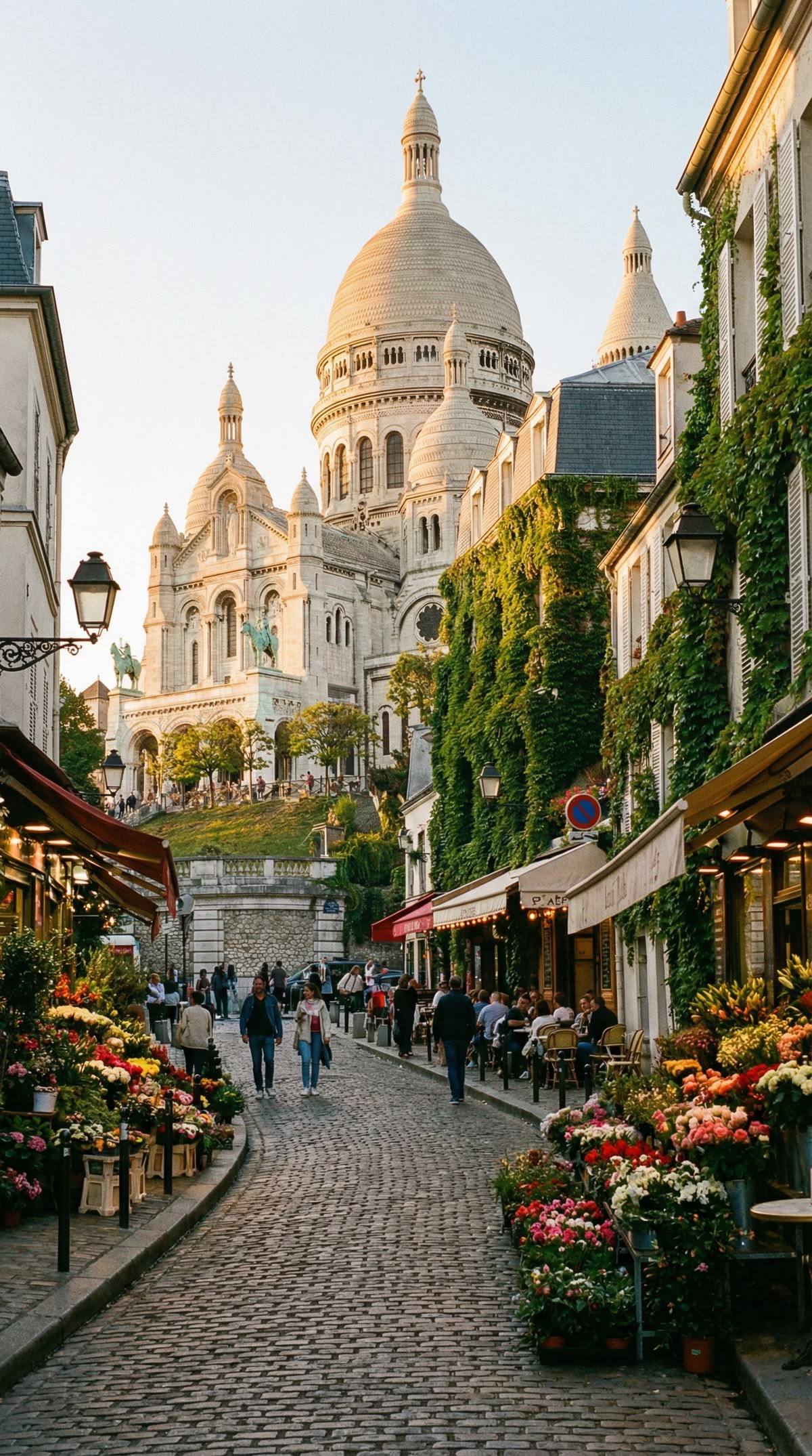 Montmartre street with Sacré-Cœur Basilica, Paris