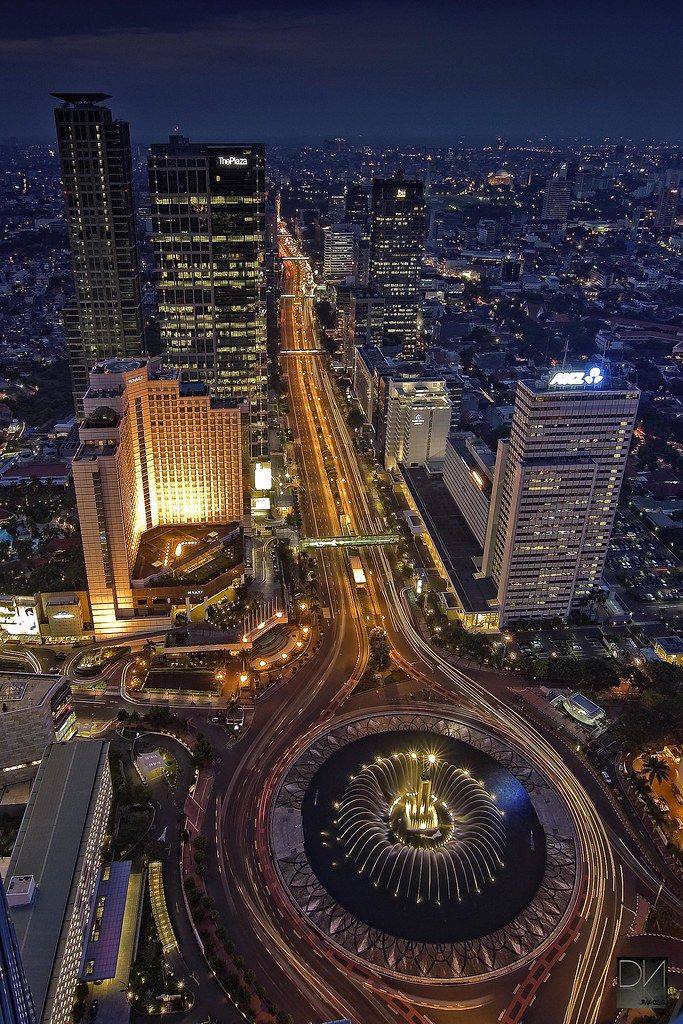 Hotel Indonesia Roundabout, Jakarta, at night