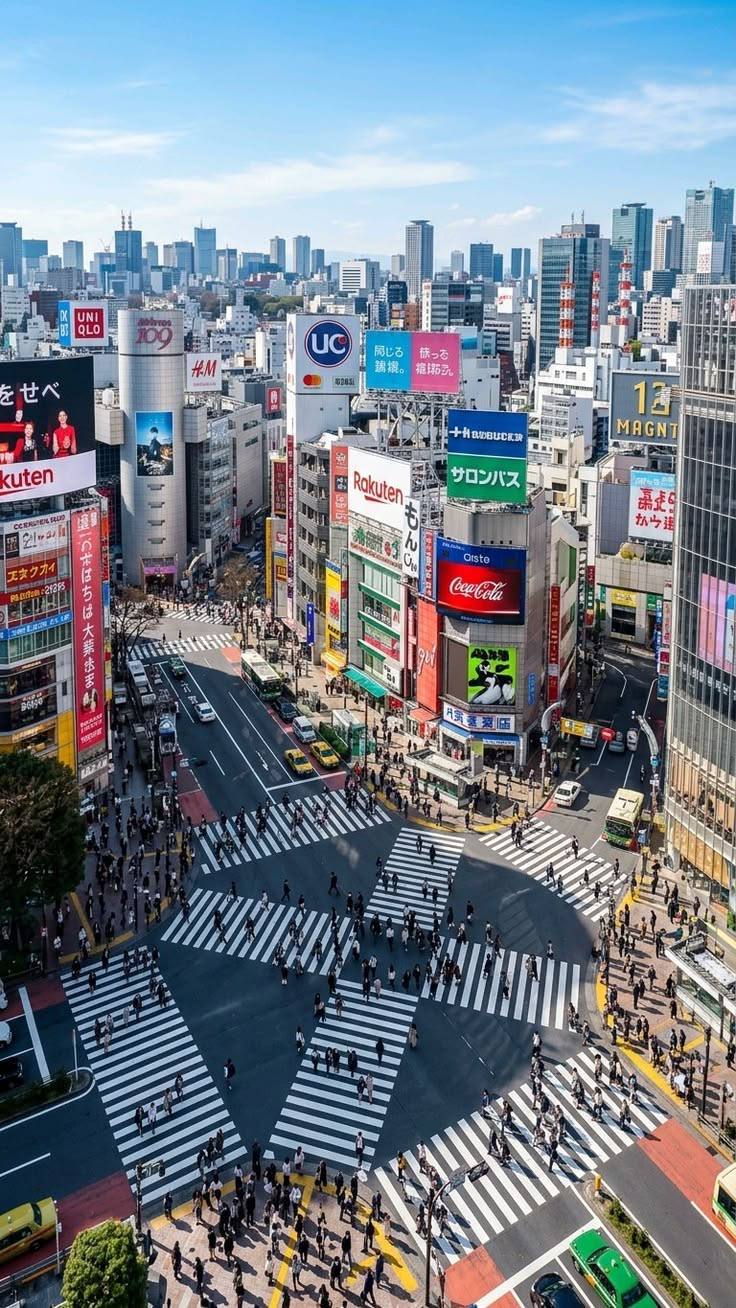 Shibuya Crossing, Tokyo, aerial view
