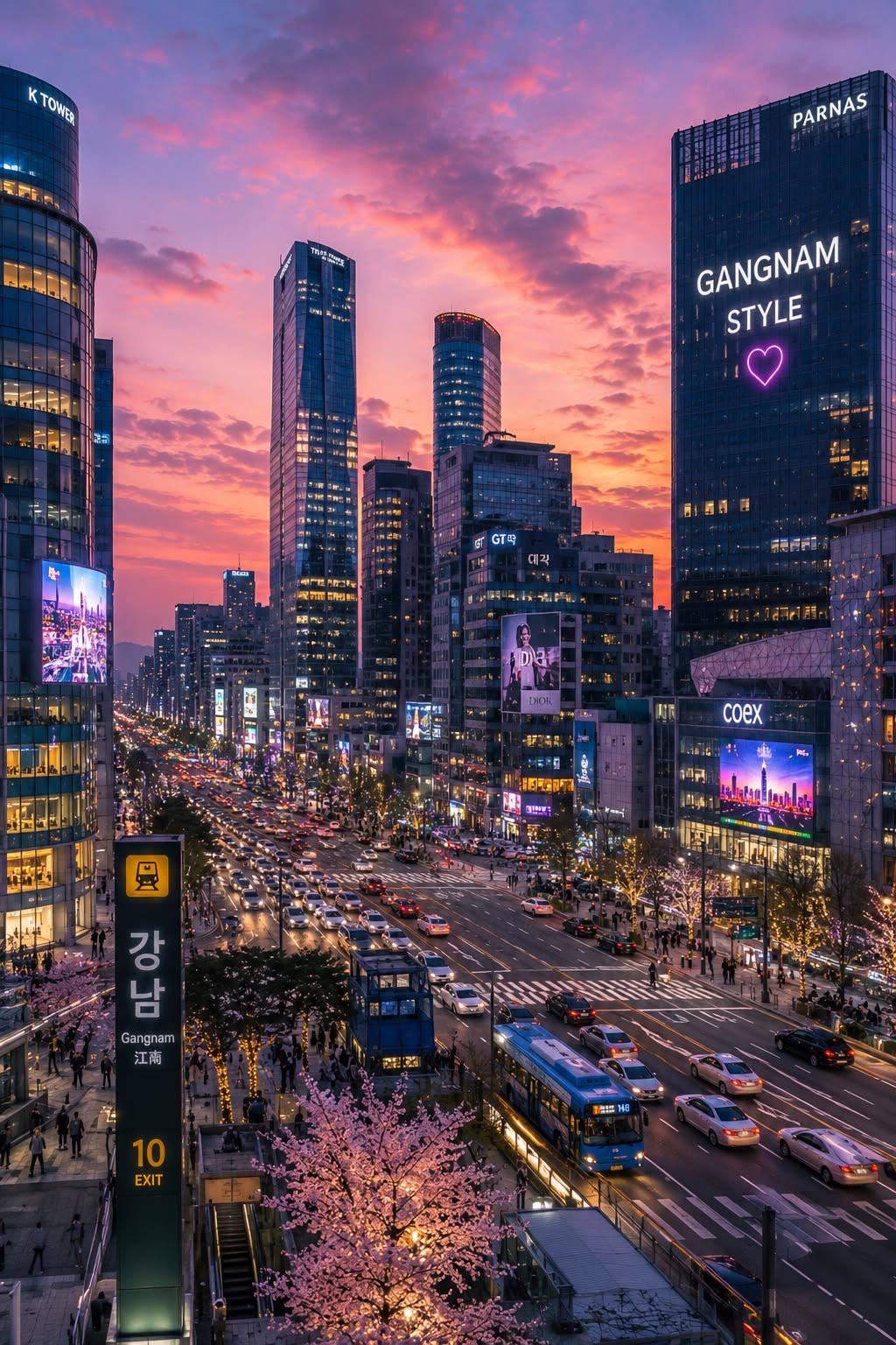 Gangnam district, Seoul, at sunset
