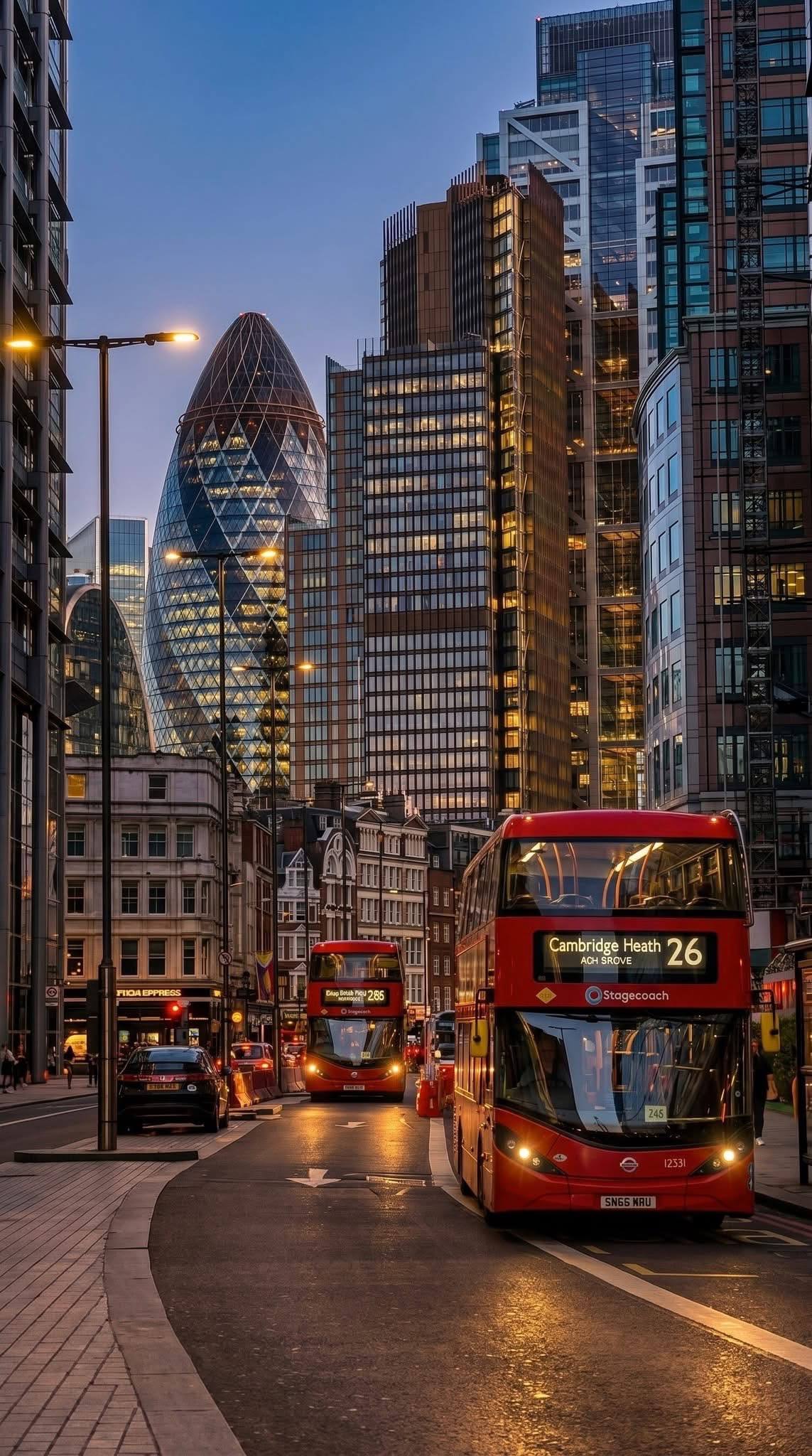 The Gherkin skyscraper with London street below