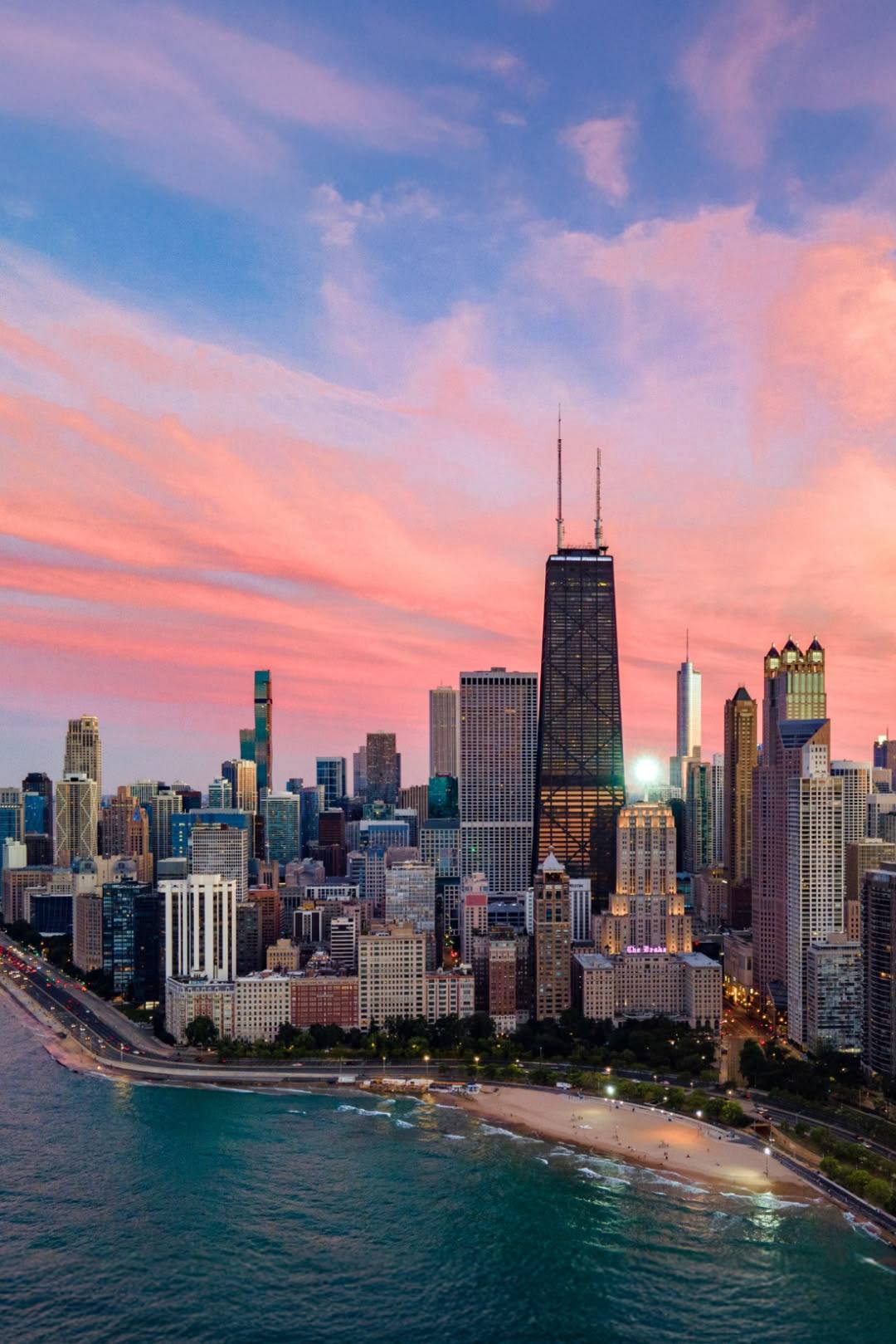 Chicago skyline at sunset