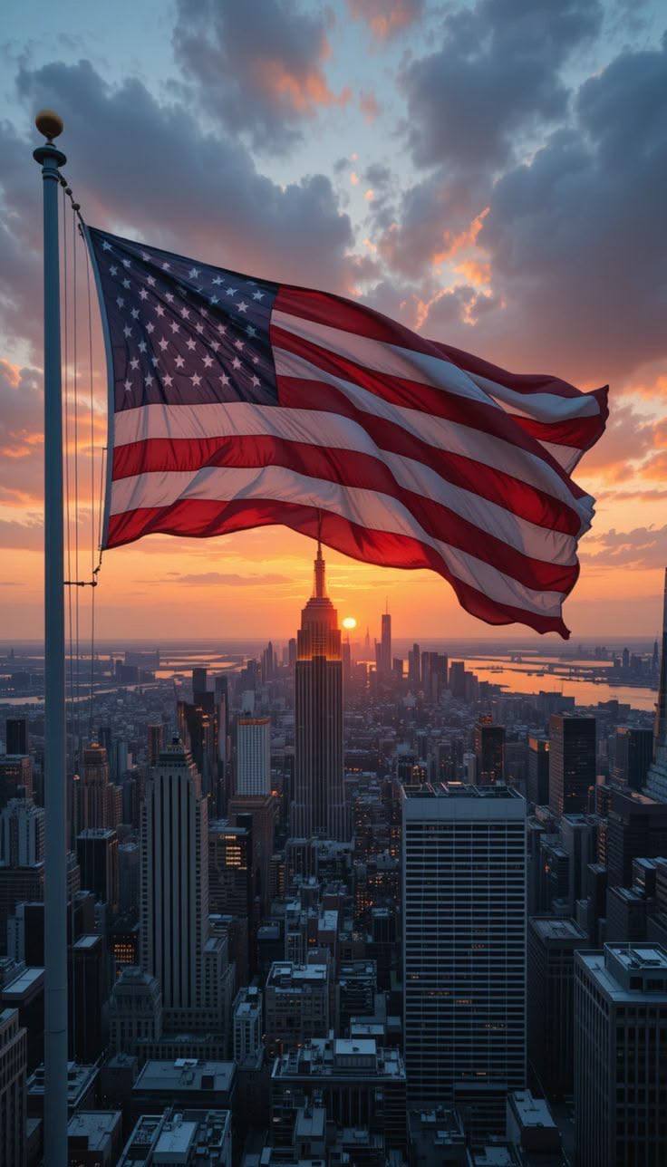 New York City skyline with Empire State Building at sunset